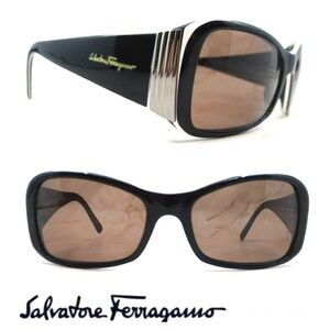 SALVATORE FERRAGAMO 2085-437/71 Black Lens Black White Frame Full Rim Sunglasses